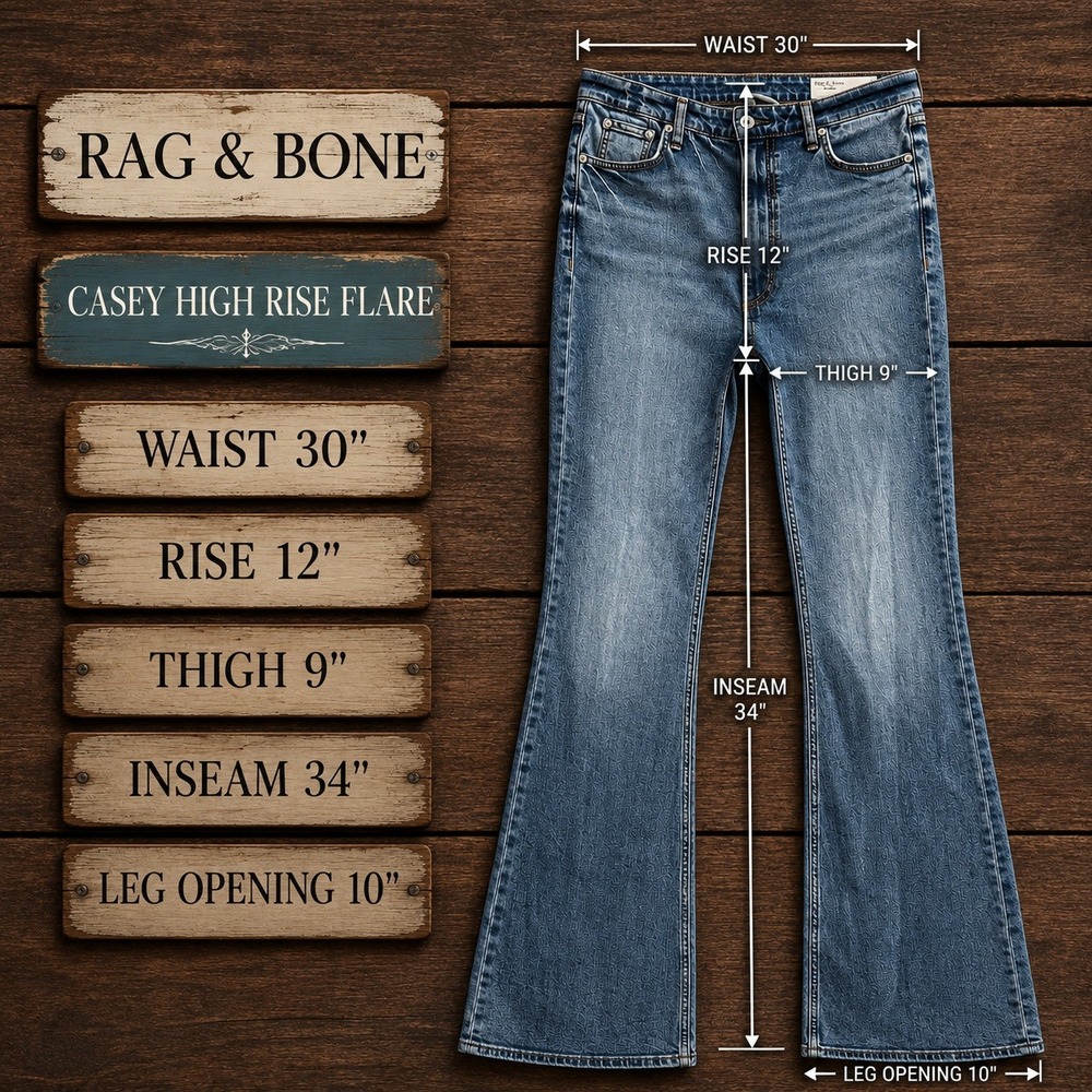 Rag & Bone Casey High Rise Flare Jeans Norwalk Blue Stretch Denim Womens 28x34 - Picture 13 of 13